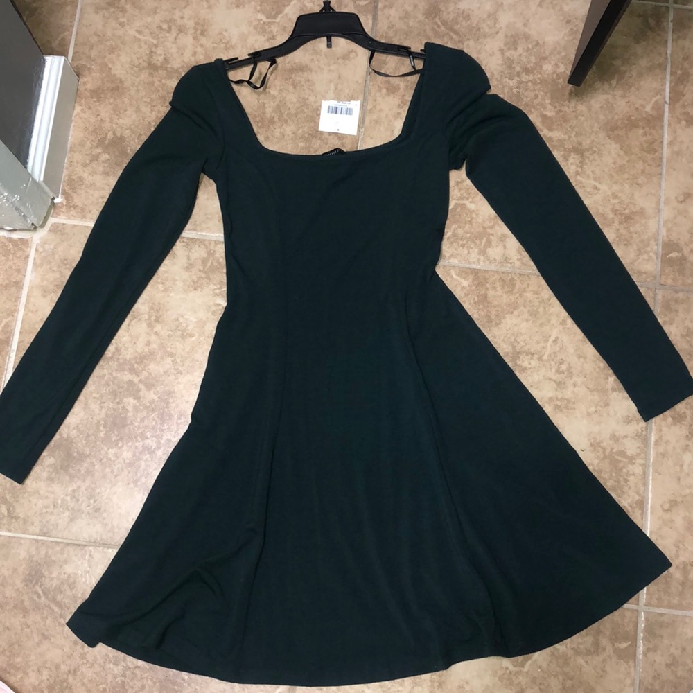 Hunter green long sleeve also worn off shoulder